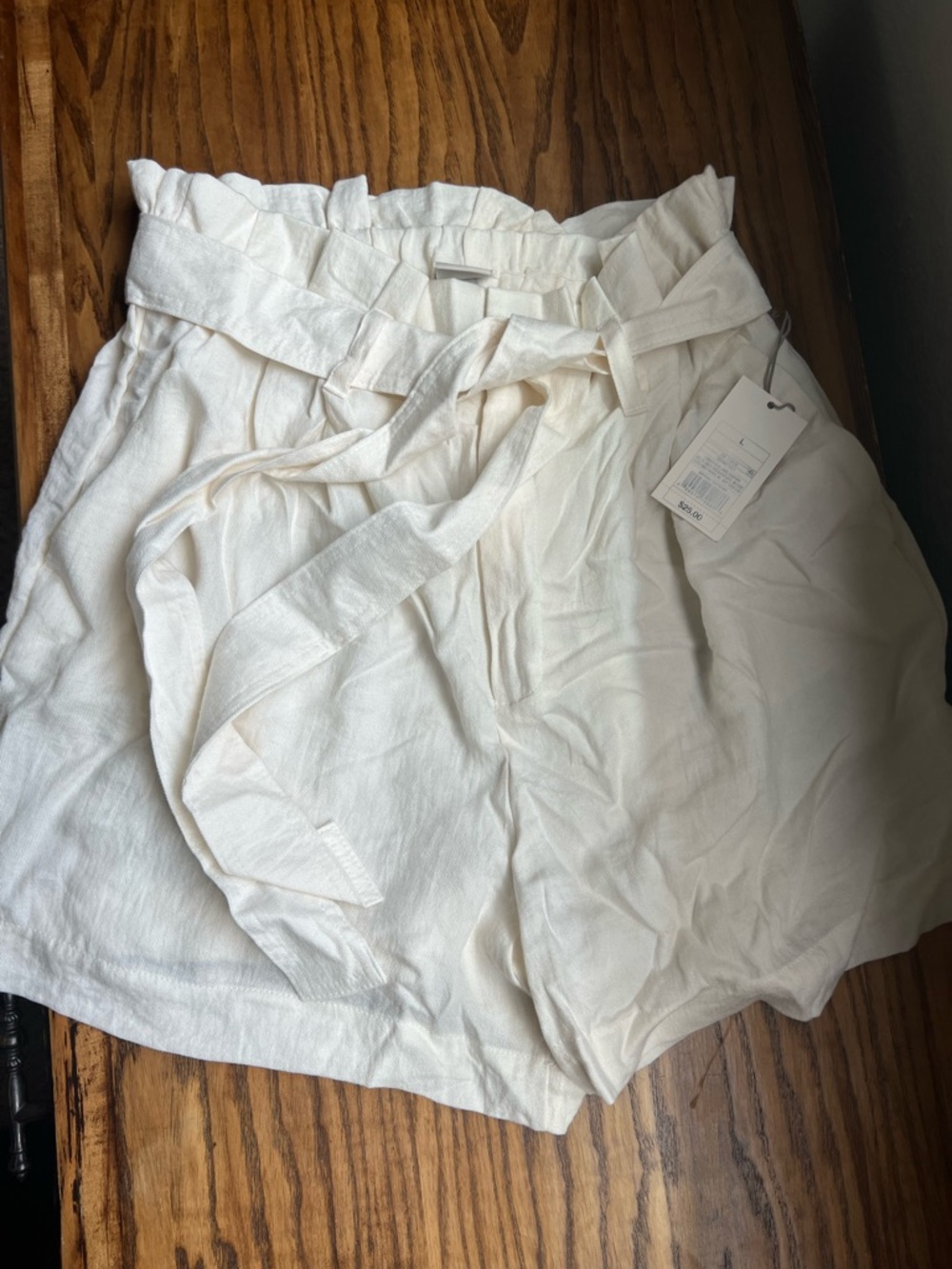 NWT A New Day High-Waist Paperbag Shorts in Cream with Tie Belt